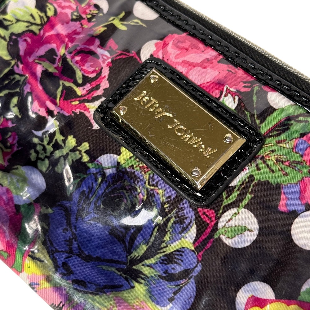 Betsey Johnson Zip Around Accordion Wallet Black Floral Polka Dot Kitschy Vinyl - Picture 4 of 12
